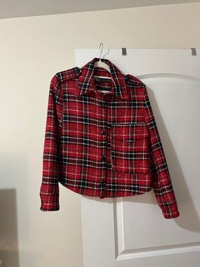 Zara Red Black White Plaid Button Jacket